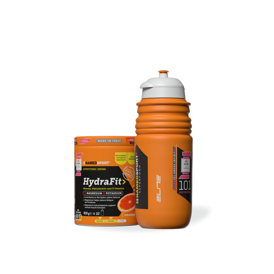 Hypotonický nápoj NAMEDSPORT Hydrafit 400 g + láhev Elite Giro 2018